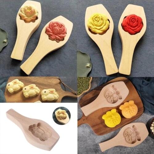 Wooden Moon Cake Mold 3D Flower Pastry Baking Tool for Making Mung Bean Ice Skin Fondant Mould