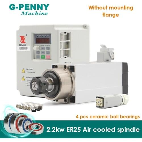 New sale ! 220v 2.2kw ER25 air cooled wood spindle 4pcs bearings Ceramic ball bearings high quality 0.01mm & 2.2kw VFD/Inverter