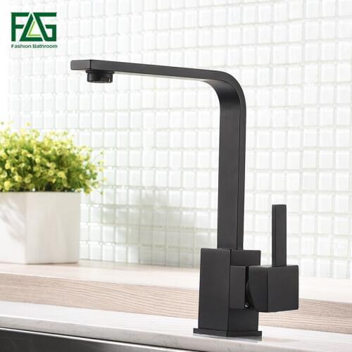 FLG Kitchen Faucets Brass Kitchen Sink Water Faucet 360 Rotate Swivel Faucet Single Handle Black Mixer Tap AEG171-33