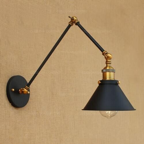 Flexible wall lights adjustable black bedside wall lamps retro wall mounted lamp bedroom indoor interior E27 wall reading lights