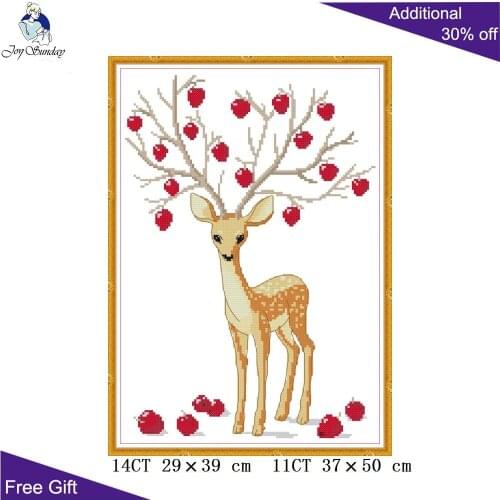 Joy Sunday Deer DA503 14CT 11CT Counted and Stamped Fruit Animal Home Decor Needlework Embroidery DIY Cross Stitch kits