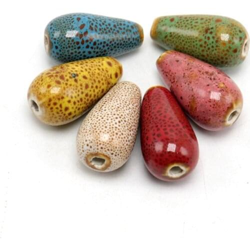 20 PCS 25mm*13mm Water Drop Ceramic Beads Handmade Porcelain 2.5mm Hole Spacer Beads For Jewelry Making