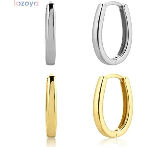 LOZOYA 925 Sterling Silver Plain Ovals Fashion Party Hoops Piercing 2021 Circle European Female Luxury Jewelry In Jewelry