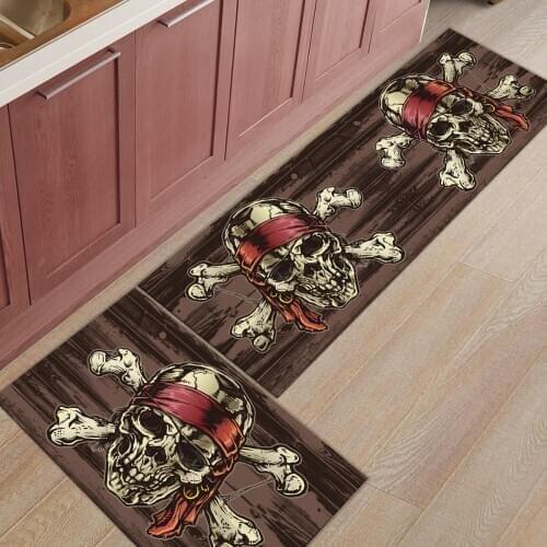 2Pcs/Set Pirate Skull Pattern Kitchen Accessories Door Mat Tapete Doormats Bathroom Carpet Room Pad Floor Mats Home Rugs
