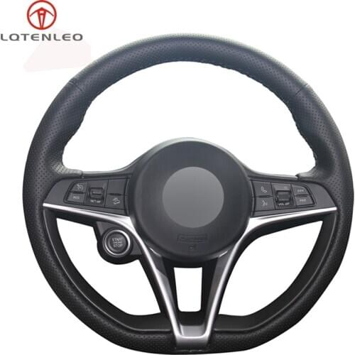 LQTENLEO Black Artificial Leather DIY Hand-stitched Car Steering Wheel Cover For Alfa Romeo Giulia 2016 2017 2018 Stelvio 2017