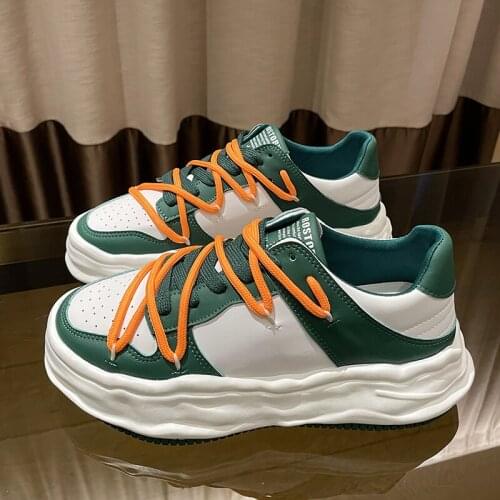 Chunky Sports Botte Luxe Femme Handcrafted Lace-up Urban Walk Series Green Sneakers Casual Footwear Daily Outdoor Shoes 2021