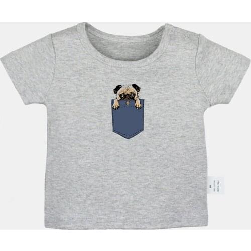 Cartoon Cute Pug Dog in My Pocket Design Newborn Baby T-shirts Toddler Graphic Solid Color Short Sleeve Tee Tops