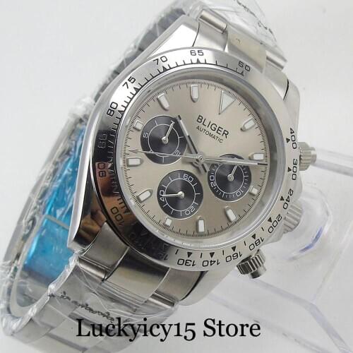 BLIGER 39mm Automatic Mens Watch With Date & Week Indicator Mens Watch Mental Band Adjustment Clasp