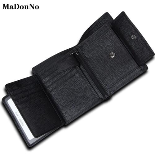 Genuine Leather Trifold Men Wallets Fashion RFID Short Purse Credit Card Holder Coin Pocket Brand Designer Wallet Men Carteira