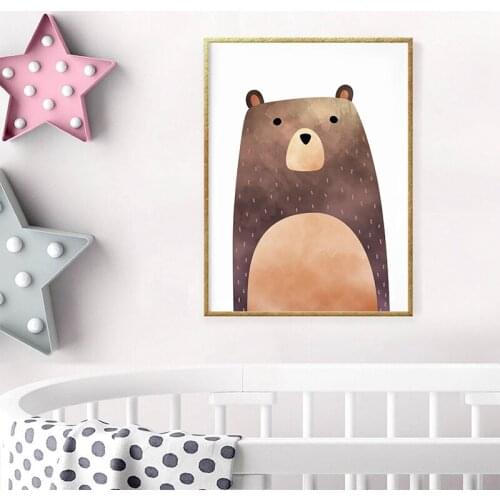 Nursery Animal Bear Canvas Print Wall Art Poster , Watercolor Lovely Bear Canvas Painting Cartoon Picture Baby Room Art Decor