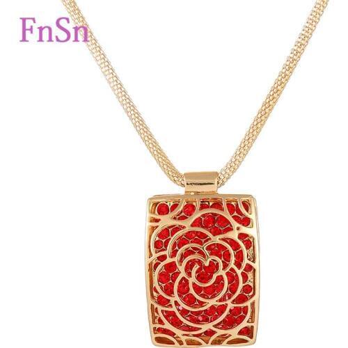 New 2017Hot Summer Necklace Square Long Necklaces&Pendants Rose Full Crystal Gold Color Zinc Alloy Chain Women Jewelry Gift Sale