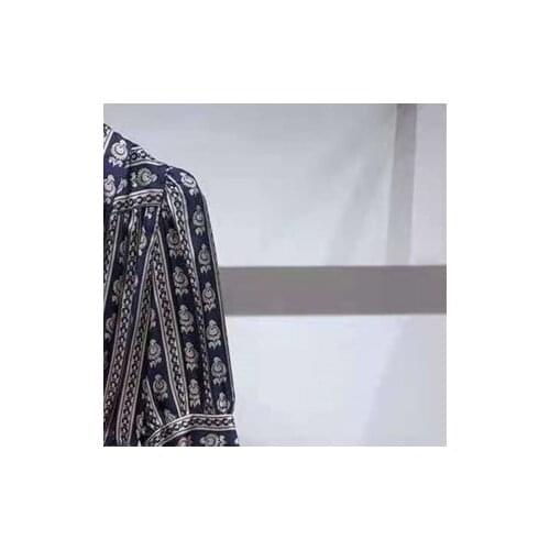 2021 Early Autumn New Style Retro Printed V-neck Lace Ladies Dress 100% Polyester Midi Dress