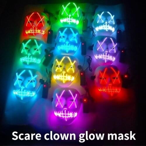 2021 New Halloween LED Scare Clown Glow Mask Yellow Purple Green Blue White 10 Color Optional Cool Clown Mask Cosplay Mask