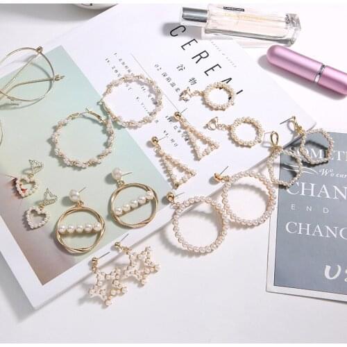 New Big Simulated Pearl Pendant Earrings Gold Statement Earrings For Women Weddings Party Irregular Geometric Jewelry Gift