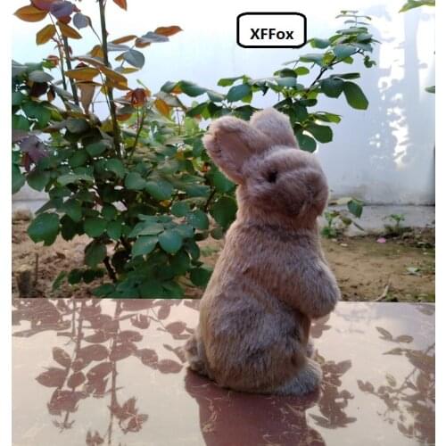 New creative real life khaki rabbit model plastic&furs sitting rabbit doll gift about 8x7x17cm xf1991