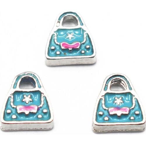 Wholesale 10pcs/lot Metal Enamel Fashion Women Handbag Floating Charms For Living Glass Floating Lockets Necklace DIY Jewelry