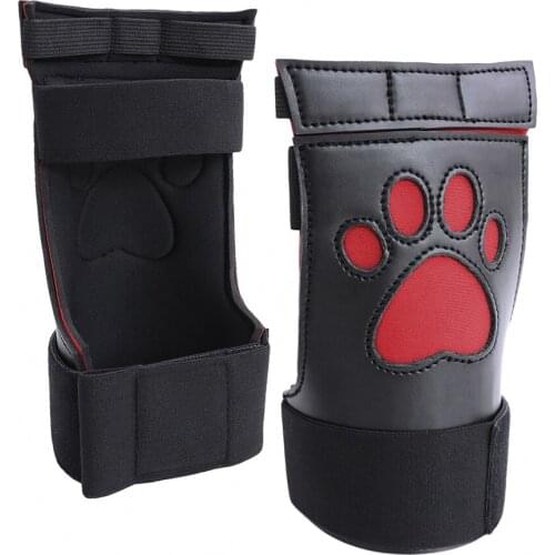 CamaTech PU Leather Puppy Play Dog Palm Gloves BDSM Sexy Bondage Wrist Cuffs Soft Padded Crawling Paw Fist Mitts Role Adult Game