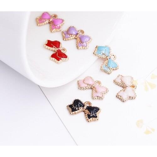 Drop Oil Charms 20pcs Lucky bow floating Enamel Charms Alloy Pendant fit for bracelet DIY Fashion Jewelry Accessories