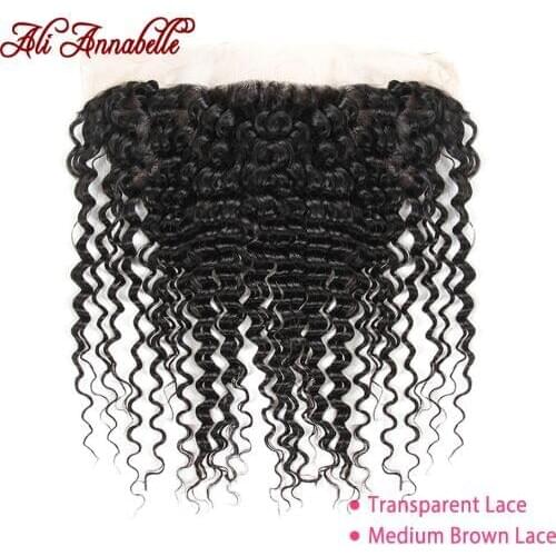 ALI ANNABELLE HAIR Pre Preplucked Lace Frontal Brazilian Deep Wave Transparent Lace Frontal 13*4 Swiss Lace Human Hair