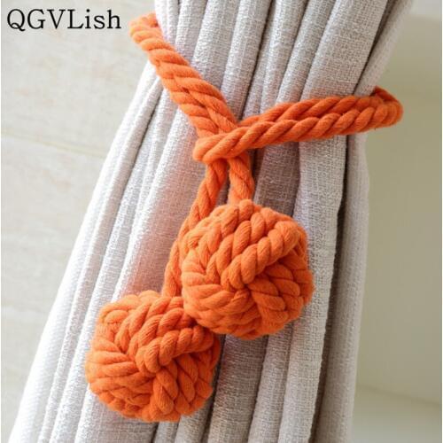 QGVLish 2Pcs Handmade Cotton Hemp Hanging Ropes Curtain Tiebacks Buckle Strap Curtain Decorative Accessories Drapery Home Decor