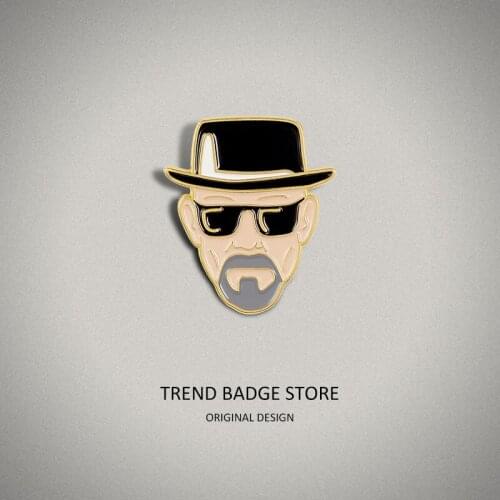 Black Hat Black Sunglasses Breaking Bad Head Pin Movie Characters Head Badge Accessories Pins Personality Versatile Brooches