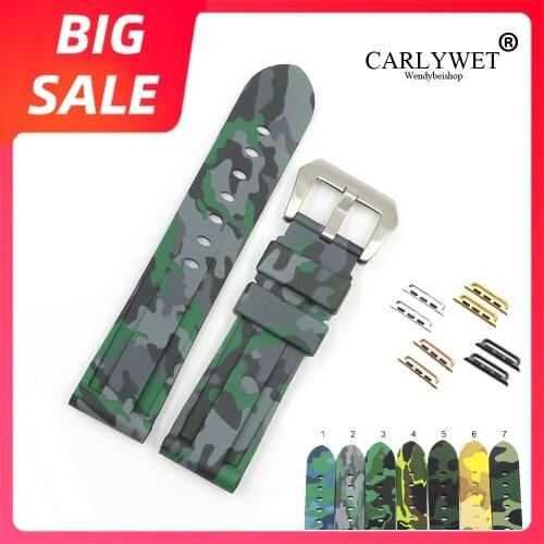 CARLYWET 38 40 42 44mm Top Quality Camo Yellow Pure Silicone Rubber Replacement Wrist Watchband Strap For Iwatch Series 4/3/2/1