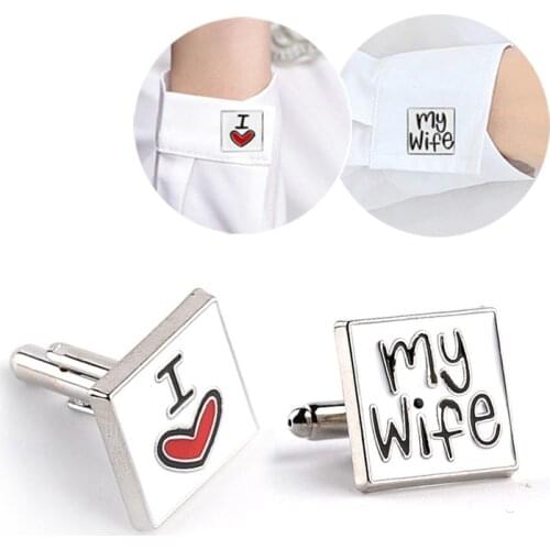 Luxury I Love My Wife Cufflinks for Mens Brand Cuff Links French Enamel Shirt Buttons Love Heart Gemelos Wedding Jewelry