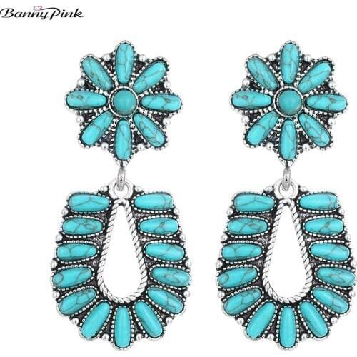 Banny Pink Bohemia Stone Statement Earrings For Women Indian Full Stone Beads Chandelier Stud Earrings Vintage Geometric Earring