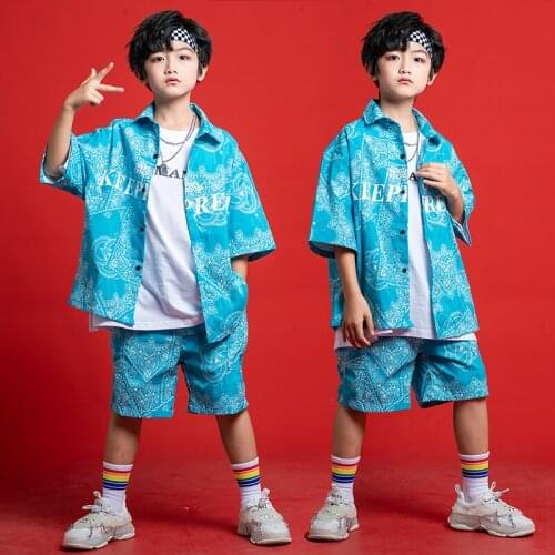 Blue Hip Hop Clothes Stage Costume Dancer Outfit Street Dance Wear Kids Loose Shorts Festival Clothing Concert Outfits JL3430