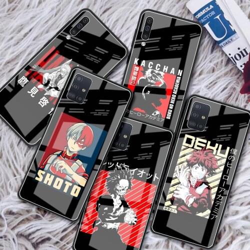 Glass Phone Case for Samsung A51 A71 A50 A21s A70 For Galaxy A31 A72 A30 A10 A52 Tempered Cover Funda Anime My Hero Academia