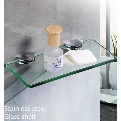 Basin Storage Rack 1/2 Tier Bath Tempered Glass Shelf Bathroom Hardware Accessorioes Set Wall mounted Stainless Steel Chrome