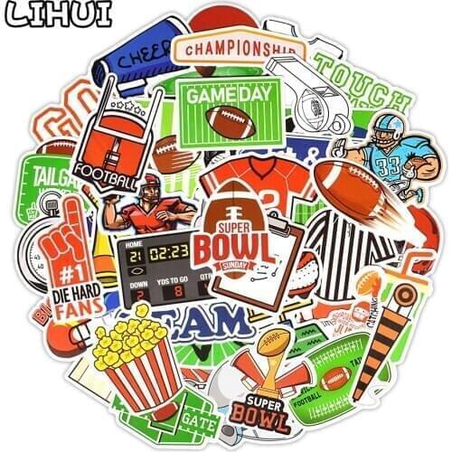 50 PCS Rugby Sticker American Football Stickers for Water Bottle Helmet Car Bike Laptop Suitcase Decal Toy Gift for Football Fan