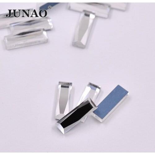 JUNAO 100pcs 5*15mm 7*21mm Clear Rectangle Crystal Rhinestones Flatback Glass Strass Non Hotfix Crystal Stones DIY Decoration