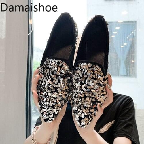 New Fashion Pointed Sequins Internet Celebrity Female Spring and Summer Student Korean Style All-Match Flat Slip-on Lofter Pumps