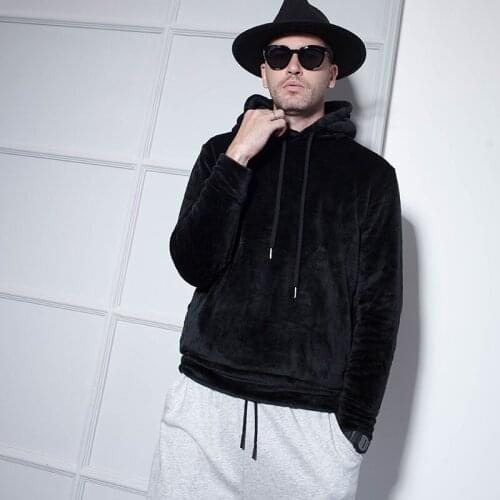 Coral velvet man hooded slim with Youth Plus Velvet Thick Jacket Trendy Korean version of hip hop winter white