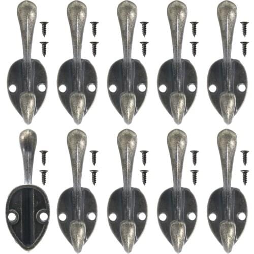 10pcs Vintage Coat Door Hooks Hangers Bathroom Hardware Wall Mounted Clothes Hanging Tools With Screws Robe Hooks