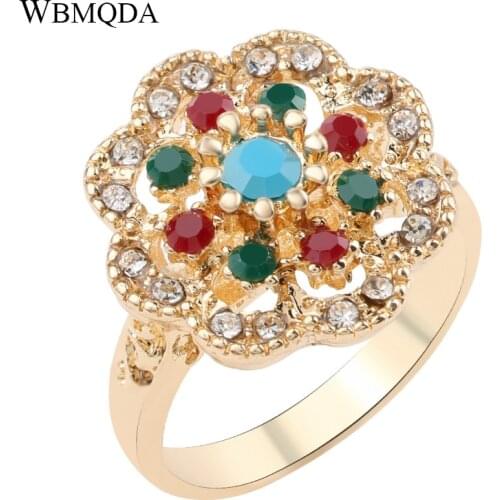 Hight Quality Vintage Gold Color Jewelry Fashion Retro Crystal Flower Engagement Wedding Rings For Women