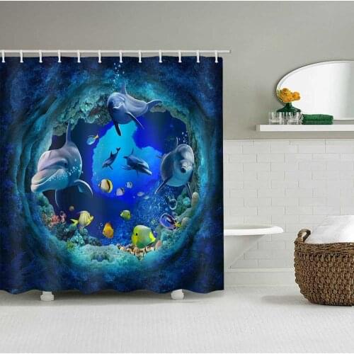 3D Ocean Dolphin Fabric Waterproof Shower Curtain Bathroom Curtains Set Underwater World Non-Slip Rug Toilet Lid Cover and Bath