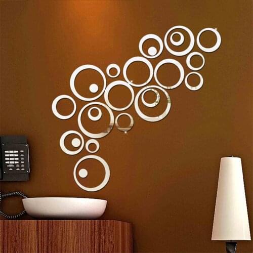 3D Mirror Stickers Home Decor Silver Round Circle Mirrored Wall Sticker Living Room Bedroom Bathroom Decoration Decals Poster