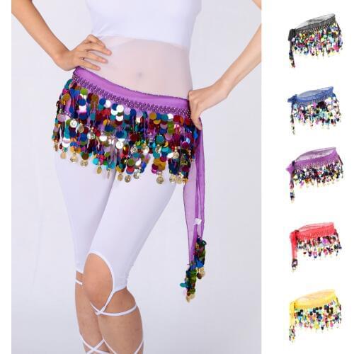 Womens Sequins Beads Belly Dance Skirt Hip Scarf Waistband Belt