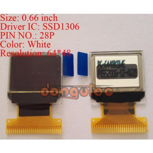0.66 inch 28PIN White OLED Screen SSD1306 Drive IC 64*48 SPI / I2C / Parallel Interface