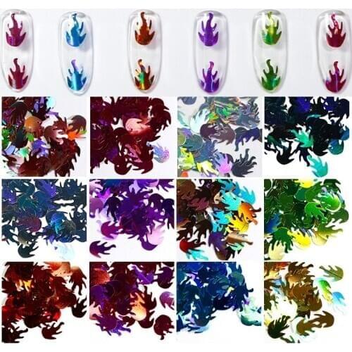 12pcs/lot Mix Shape Nail Art Glitter Star/Leaf/Flame Shape 3D Laser Nail Flakes Thin Sparkles Flakes For Gel Polish Glitter Set