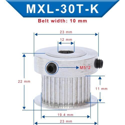 2 pcs MXL-30T Timing Pulley Bore 5/6/6.35/7/8/10/12 mm Pulley Wheel Slot Width 11 mm Match with Width 10 mm MXL-Timing belt