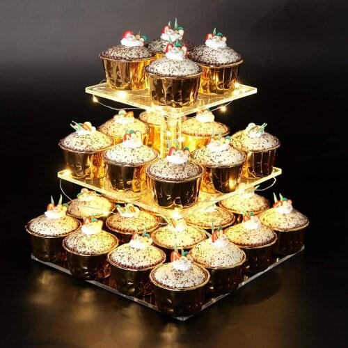 3-Tier Cake Plate Stand LED Light String Cupcake Holder Acrylic Cupcake Display Stand Holder Wedding Party Decoration Cake Tools