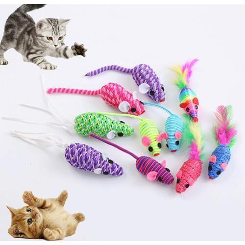 4/6Pcs Pet Kitten Funny Feather Rope False Mouse Bite Scratch Playing Toys
