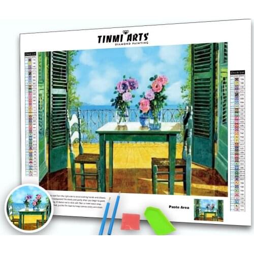 5D Diamond Painting Canvas Flower Table Full Round Drill DIY Mosaic Cross Stitch Handmade Sea Landscape Embroidery Kits Decor