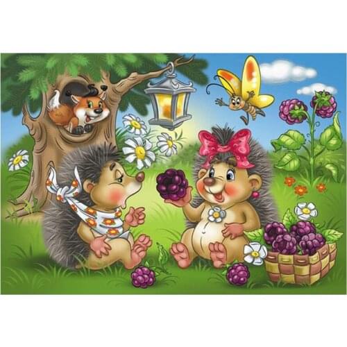 Diamond Mosaic 5D Diy Diamond Embroidery Two Hedgehogs Eat Fruit Full Diamond Painting Cross Stitch Rhinestone Home Decorations