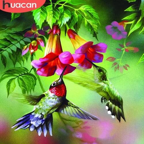 HUACAN Diamond Painting Animal Hummingbird Mosaic Embroidery Morning Glory Cross Stitch Wall Decoration Diamond Art