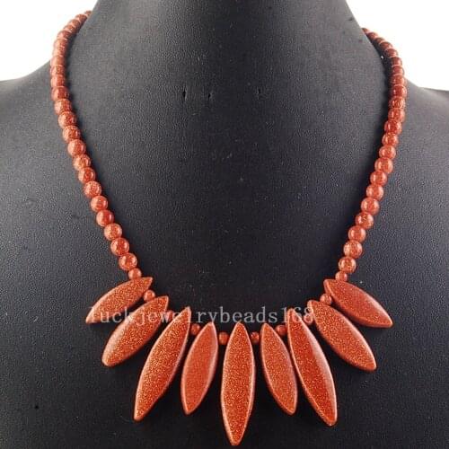 Free Shipping Fashion Jewelry Goldstone Art Beads Necklace 18.5" FG7619