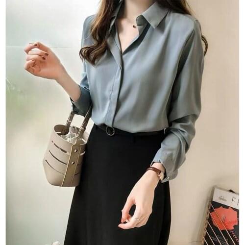 GOOHOJIO 2021 Spring Autumn New Oversized Blouses Female Tops Fashionable Blouses Women Turn-down Collar All-match Outwear Women